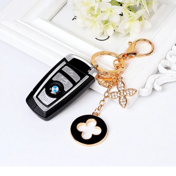 Louis Vuitton Style Enameled and Rhinestone Flower Charms Keychain/Bag Charm NWT - Picture 3 of 6